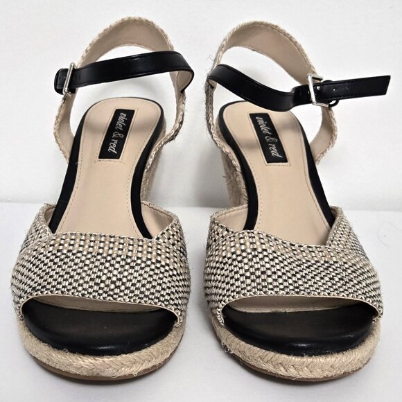 VIOLET & RED Wedge Heel Espadrille Shoes/Sandals. Black/Beige w/Ankle Straps. 8M - Picture 5 of 6